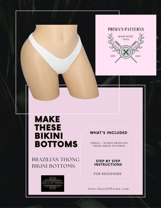 Brazilian Thong Bikini Bottom Sewing Pattern | DIY Swimsuit | Thong Bikini PDF Pattern | Prima’s Patterns Digital Download