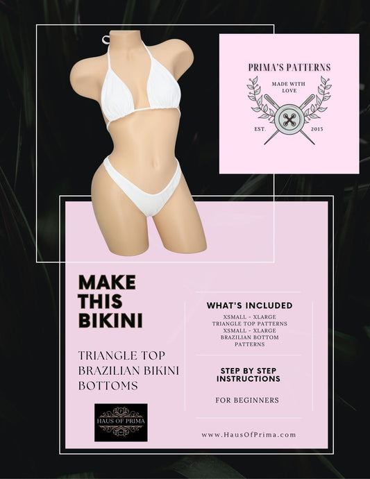 Triangle Bikini Top and Brazilian Thong Bottom Sewing Pattern PDF | Digital Swimsuit Pattern | Beginner Friendly | DIY Swimwear | Prima’s Patterns