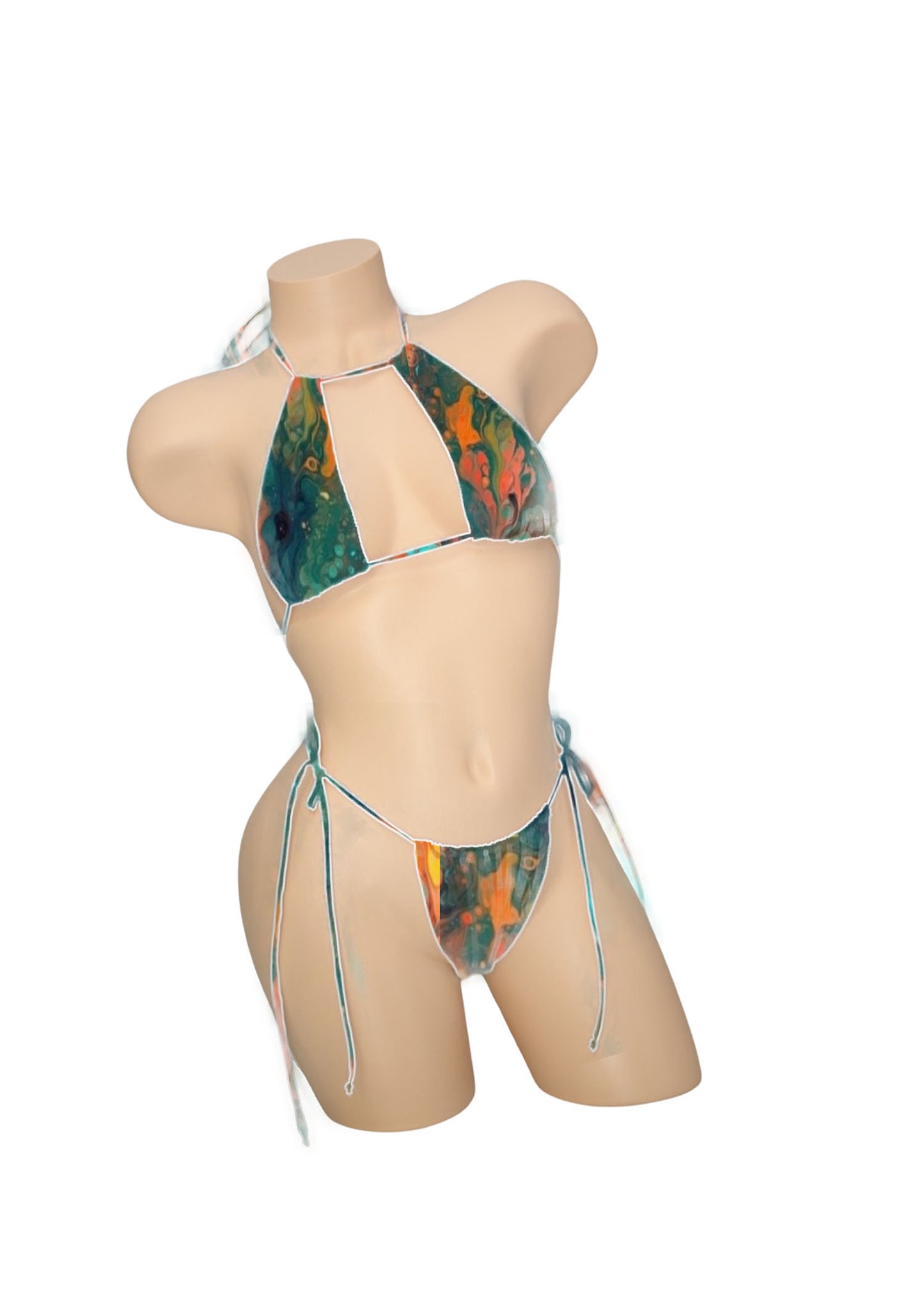 Sage & Gold Marble String Tie Bikini Bottoms