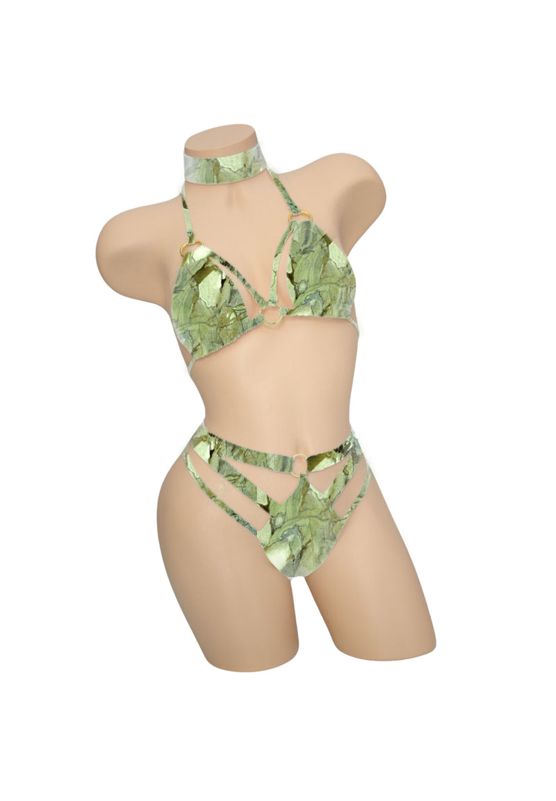 Green Geo Agate Multiple Strap Thong Bikini Bottoms