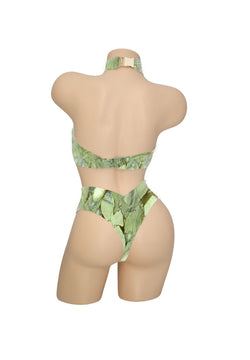 Green Geo Agate Scrunch Back High-Waisted Swimwear Bottoms