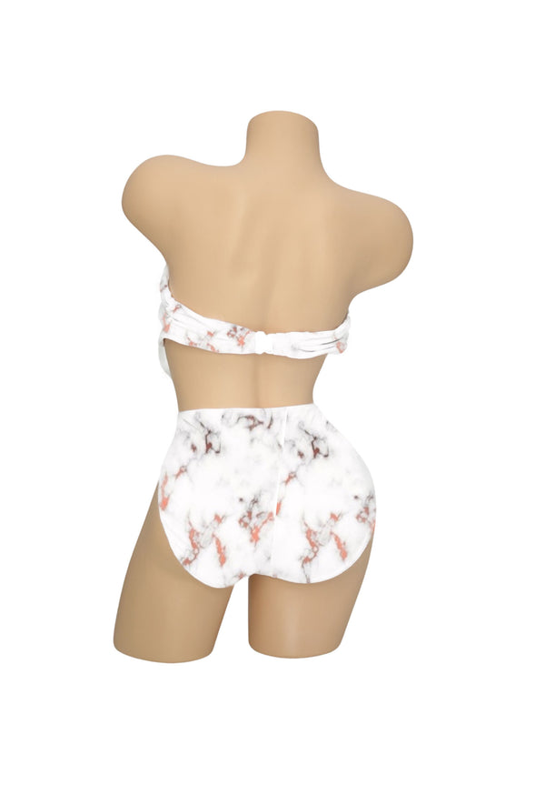 White Marble High-Waisted Full Coverage Swimwear Bottoms