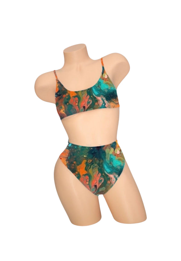 Sage & Gold Marble High-Waisted Full Coverage Swimwear Bottoms