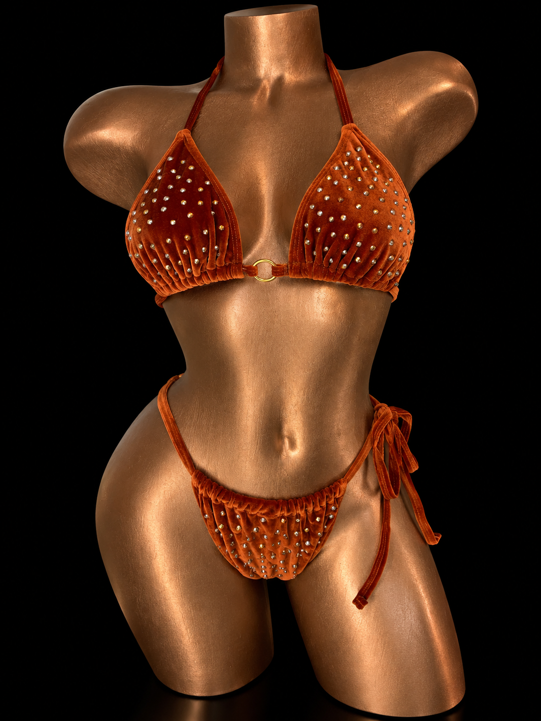 Burnt Sienna Velvet Bling String Tie Set