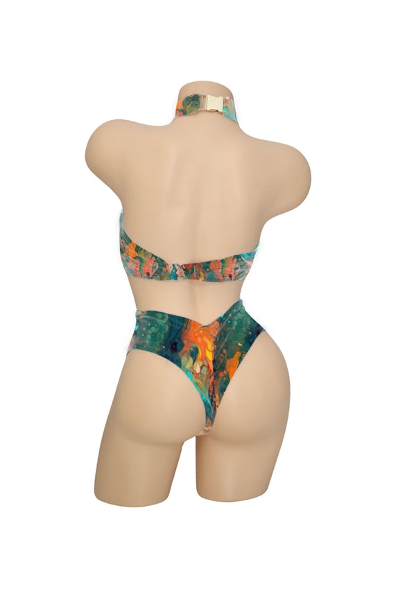 Sage & Gold Marble Scrunch Back High-Waisted Swimwear Bottoms