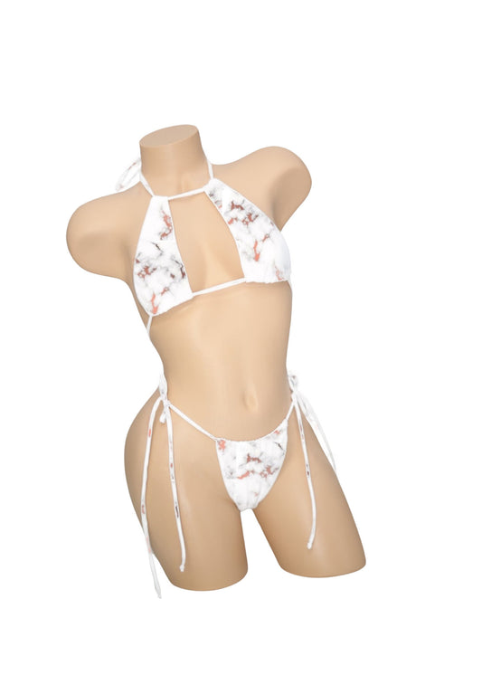 White Marble String Tie Bikini Bottoms