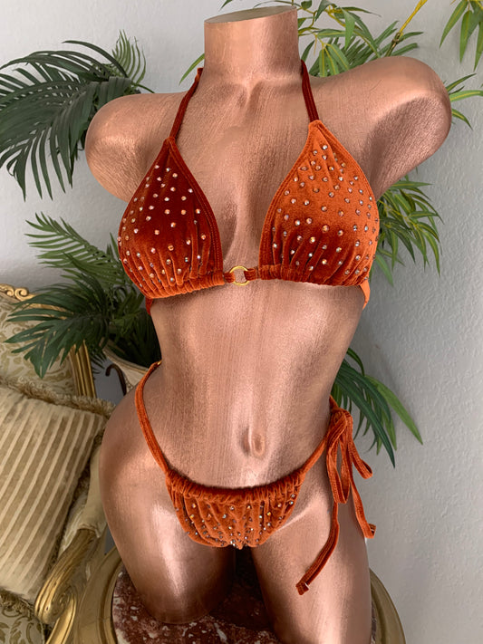 Burnt Sienna Velvet Bling String Tie Set